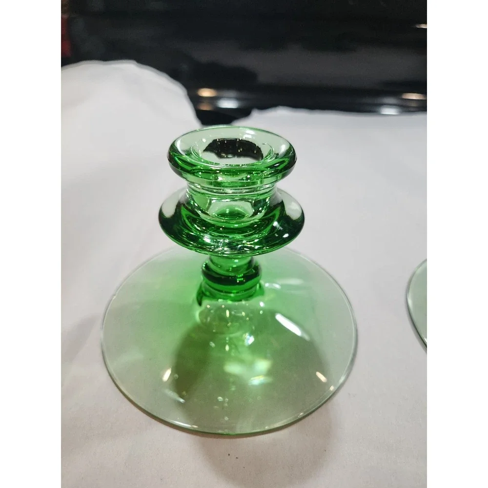 Pair Of Vintage~Fostoria Green~Candle Holders